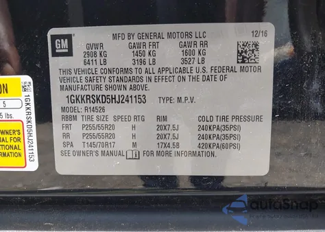 2017 GMC Acadia Limited from USA, damaged, VIN 1GKKRSKD5HJ241153